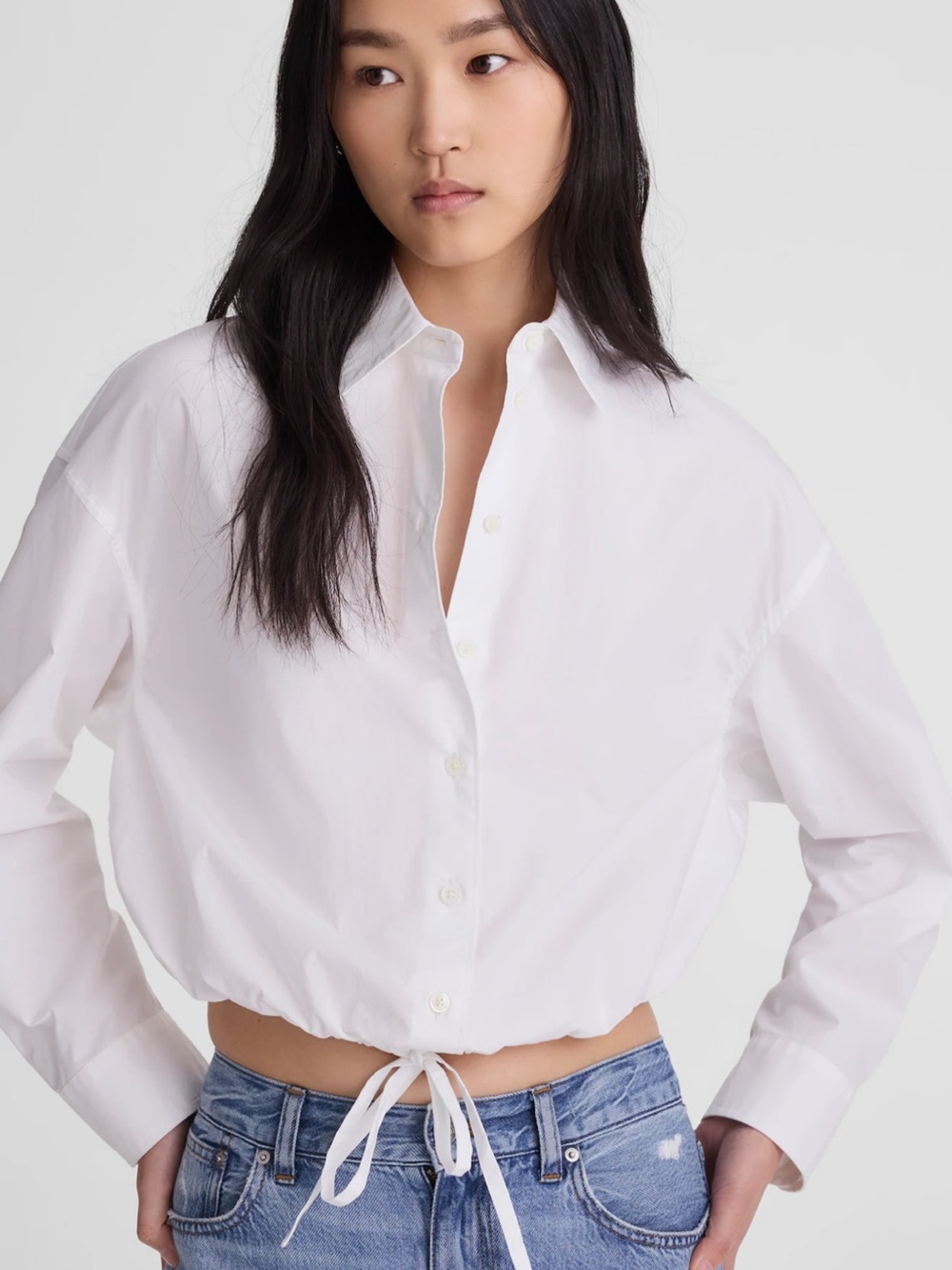 Madewell Drawstring Button-Up Shirt in Poplin - White